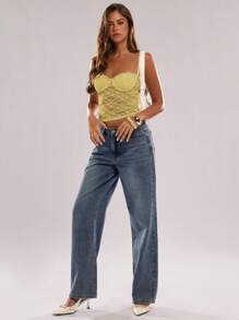 SHEIN BAE Lace Strap Padded Sexy Cami Yellow Top, Suitable For Music Festival, Party, Street Style And Daily Wear - Yellow - View 4