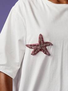 MISSGUIDED Camiseta de verano oversize con aplicación de estrella de mar brillante, ropa de playa y resort, uso casual diario