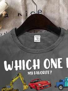 SHEIN 年轻男孩休闲简约圆领T恤，适合夏季 - 深灰色 - 查看 3