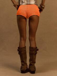 MUSERA Lined Sequin Knit Mini Shorts Ibiza, Holiday, Summer, Vacation, Beach Party Casual - Orange - View 4