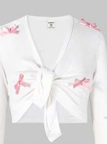 SHEIN Tween-Mädchen 3-teiliges Freizeit-Outfit-Set, bestehend aus einem Unterhemd mit Schmetterlings-Akzent, einem Midirock mit Blümchenmuster und einer weißen Jacke mit Schleifendekor, elegant und bequem, geeignet für Frühling/Sommer, passend für Mutter und Tochter