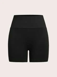 SHEIN EZwear Set de 4 piezas Leggins cortos de punto casuales negros para mujer, de verano