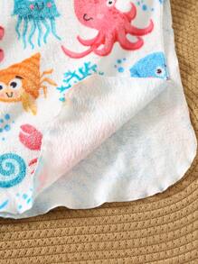 SHEIN Cute Beach Baby Boys Cartoon Print Loose Fit Hooded Flannel Cover-Up Swimsuit For Resort,Swimming Cover Up Toddler Sea Animal Clothes Towel Bath - Multicolor - View 5