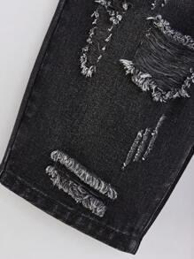 SHEIN Tween Boy Casual Loose Bermuda Ripped Pocket Denim Shorts - Black - View 4