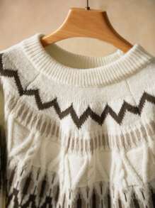 Elaquor Plus Size Women Crew Neck Long Sleeve Knit Sweater, Multi-Color Fall/Winter - Multicolor - View 1
