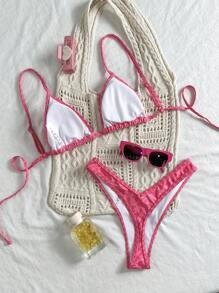 Elavelle Bộ đồ bơi bikini dây mảnh in họa tiết ngẫu nhiên Springbreak dành cho nữ - Nhiều màu - Xem 4