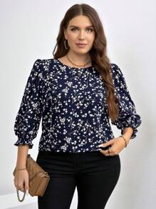 Reflora 大码女式碎花衬衫，优雅秋季 - 彩色 - 查看 4