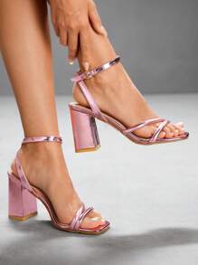 CUCCOO SZL Fashionable Pink Metallic High Heel Sandals For Dates And Parties - Pink - View 8