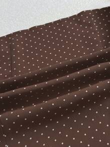 Elamini Polka Dot Print Lapel Fitted Short Sleeve Women Blouse - Brown - View 7