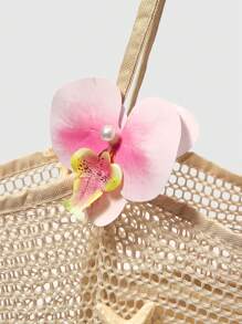 ROMWE Fairycore 1 件手工编织手提包，带有人造兰花、百合和贝壳装饰，大容量单肩包，适合夏季度假和海滩（配件需要 DIY 组装） - 彩色 - 查看 3