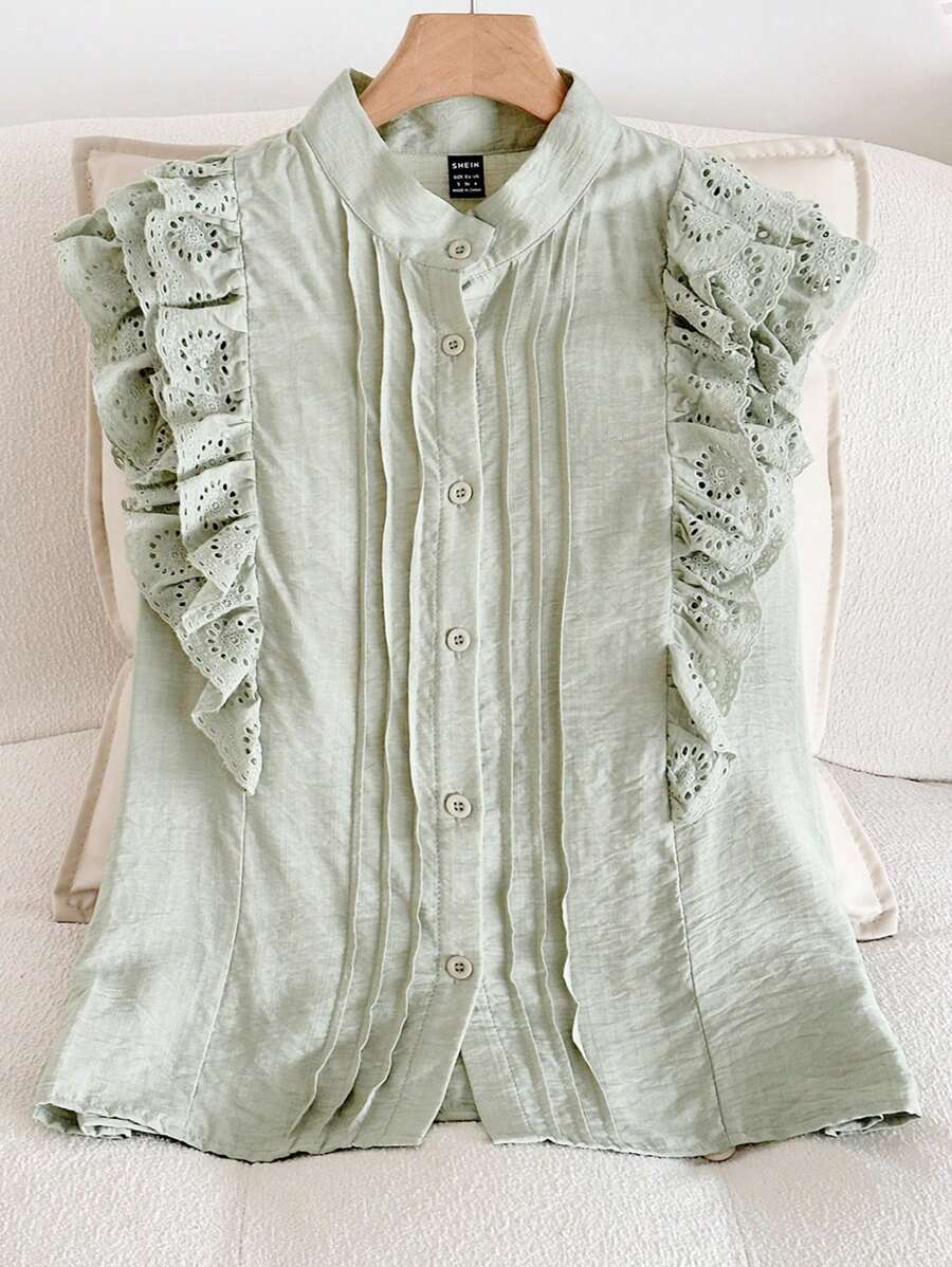 Áo cánh thêu lỗ cho kỳ nghỉ lãng mạn dành cho nữ - màu xanh lá - Xem 1