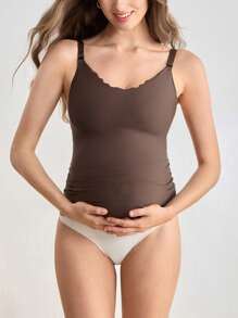 2 件孕妇无缝舒适波浪领口汗衫，黑色和卡其色，日常穿着 - 彩色 - 查看 6