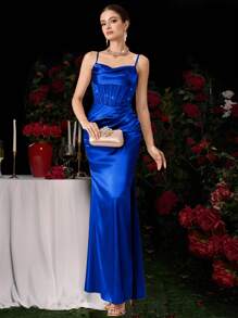 Coutiva Váy dạ hội dài đính đá lấp lánh cỡ lớn cho nữ, váy suông đen không dây cho nữ, váy dạ hội cho nữ, váy sinh nhật, váy thường ngày cho nữ, váy ngắn cho nữ, váy công sở mùa hè, váy mùa hè, váy dạ hội cho nữ, trang trọng, váy dự tiệc, cho khách dự tiệc cưới - Xanh đậm - Xem 8