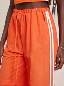 NYA SZN Pant Two Toned Striped Drawstring Sport Summer Pants Casual Workout Yoga Gym Fitness Travel Vacation Airport Statement Festival Carnival Outfits For Women - Orange - View 7
