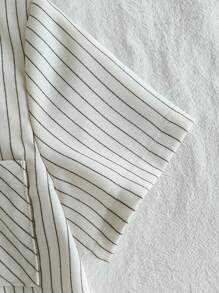 SHEIN 2pcs/Set Boys Casual Striped Polo Collar Short Sleeve T-Shirt & Shorts Set, Simple Outfit Suitable For Outdoor, School And Daily Wear, Fits Ages 4-7 Years - White - View 8