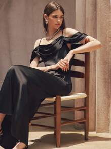 Chiquease 露肩褶皱领口收腰美人鱼下摆优雅鸡尾酒礼服，适合海滩和休闲场合