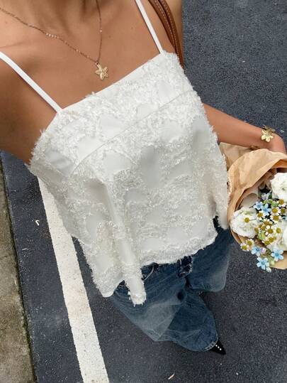 Serisse Women Casual Vacation Versatile Tank Top,Cut Flower Textured Camisole,Casual Loose Fit,Elegant And Fashionable For Commuting,Jacquard Flower Cutting Chiffon Fabric,Camisole Top With Lining Summer Holiday Resort