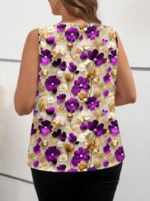 SHEIN Clasi Camicia aderente con scollo a V e stampa floreale, adatta per l'estate, disponibile anche in taglie comode
