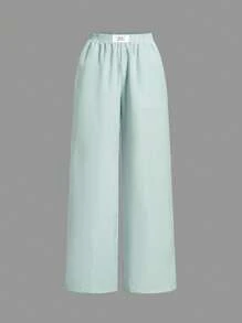 SHEIN EZwear 2件套夏季粉彩色条纹宽松休闲裤，女士夏季套装，阔腿裤，抽绳腰阔腿裤，条纹阔腿裤，夏季套装，女士裤子，夏季裤装，女士轻薄裤，女士轻薄夏季裤，女士裤子 - 彩色 - 查看 3