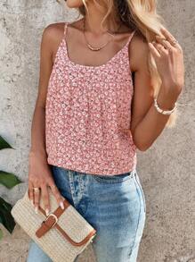 SHEIN Clasi 女士新款时尚优雅夏季粉色碎花吊带背心，适合分层穿着或单独穿着，适合多种场合