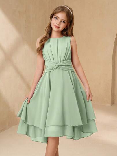 SHEIN Girls' Elegant Purple Sleeveless Mid-Length Dress, Suitable For Party, Holiday, Wedding, Birthday, Performance And Other Occasions Summer Holiday