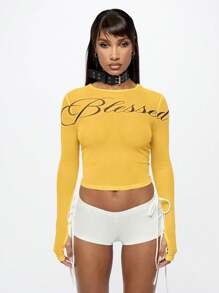 SUMWON WOMEN 长袖网眼短款上衣时尚生活轻盈合身弹力休闲日常分层基本款秋季春季