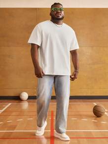 EASEVO Men Plus Size Cartoon Funny Graphic Knitted Casual Short Sleeve T-Shirt, For Vacation, Summer, School