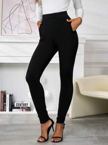 SHEIN Clasi Multicolor Women Casual High Waist Side Pocket Leggings, Suitable For Commuting In Autumn - Multicolor - View 10