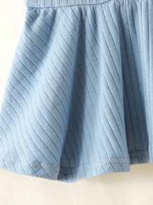 SHEIN 少女纯色针织罗纹吊带背心，休闲款 - 藍色 - 查看 3