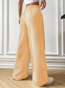 SHEIN EZwear 女款黄白条纹编织休闲裤，春夏 - 黃色 - 查看 4