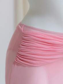 SHEIN Teen Girls 3 Pieces Set: Solid Color Ruffle Halter Metal Starfish Decor Bikini Set Paired With Ruffle Mini Skirt Summer Holiday - Pink - View 6