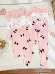 Set di 6 pigiami da ragazza, composto da maglia a maniche corte e leggings, vestibilità aderente e comoda, adatto per pigiama o abbigliamento casual da casa, design minimalista, facile da abbinare, lavabile in lavatrice (venduto a confezioni da 2 set)