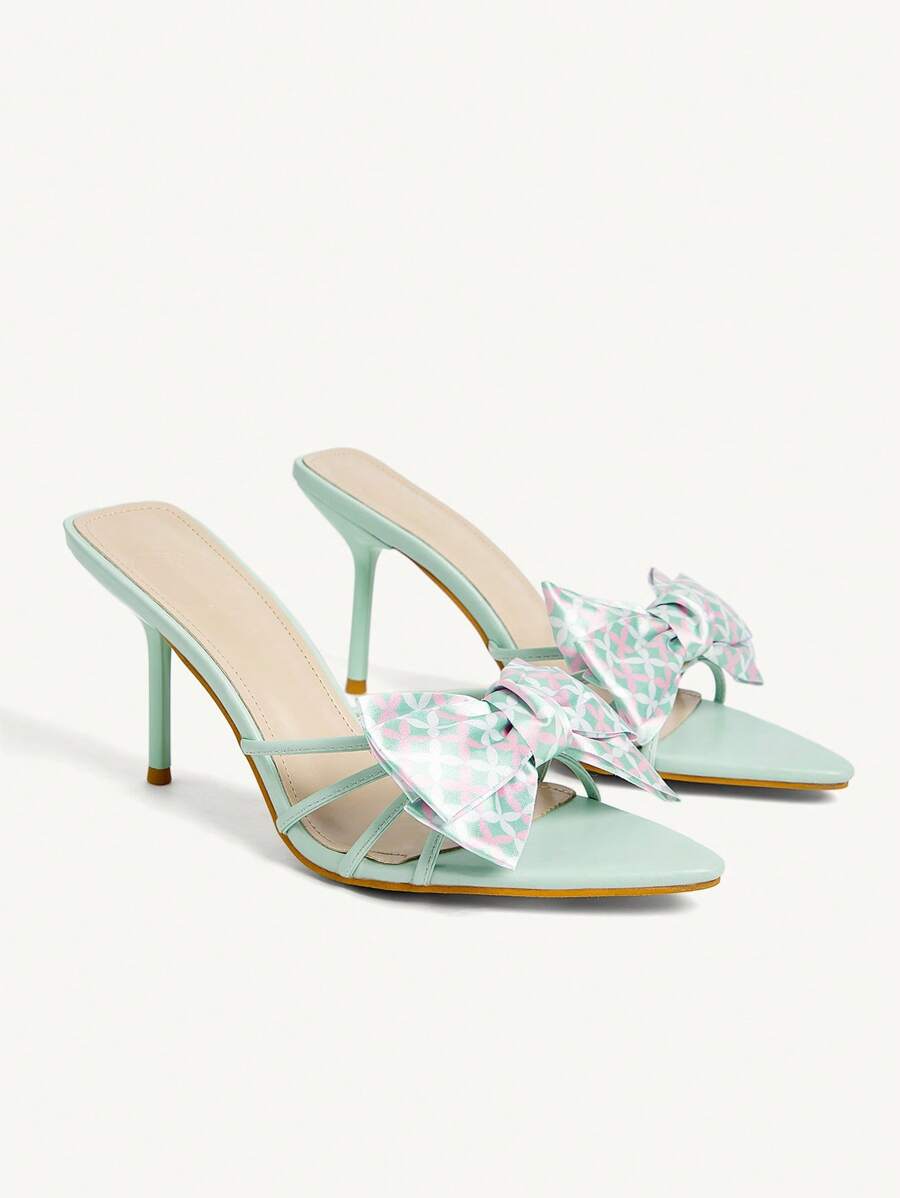 CUCCOO CHICEST Giày cao gót quai mảnh mũi nhọn thắt nơ bằng da nhân tạo màu xanh bạc hà dành cho nữ, thanh lịch và lãng mạn, thích hợp cho tiệc trà chiều, hẹn hò, tiệc tùng, ngày lễ - màu xanh lá - Xem 1