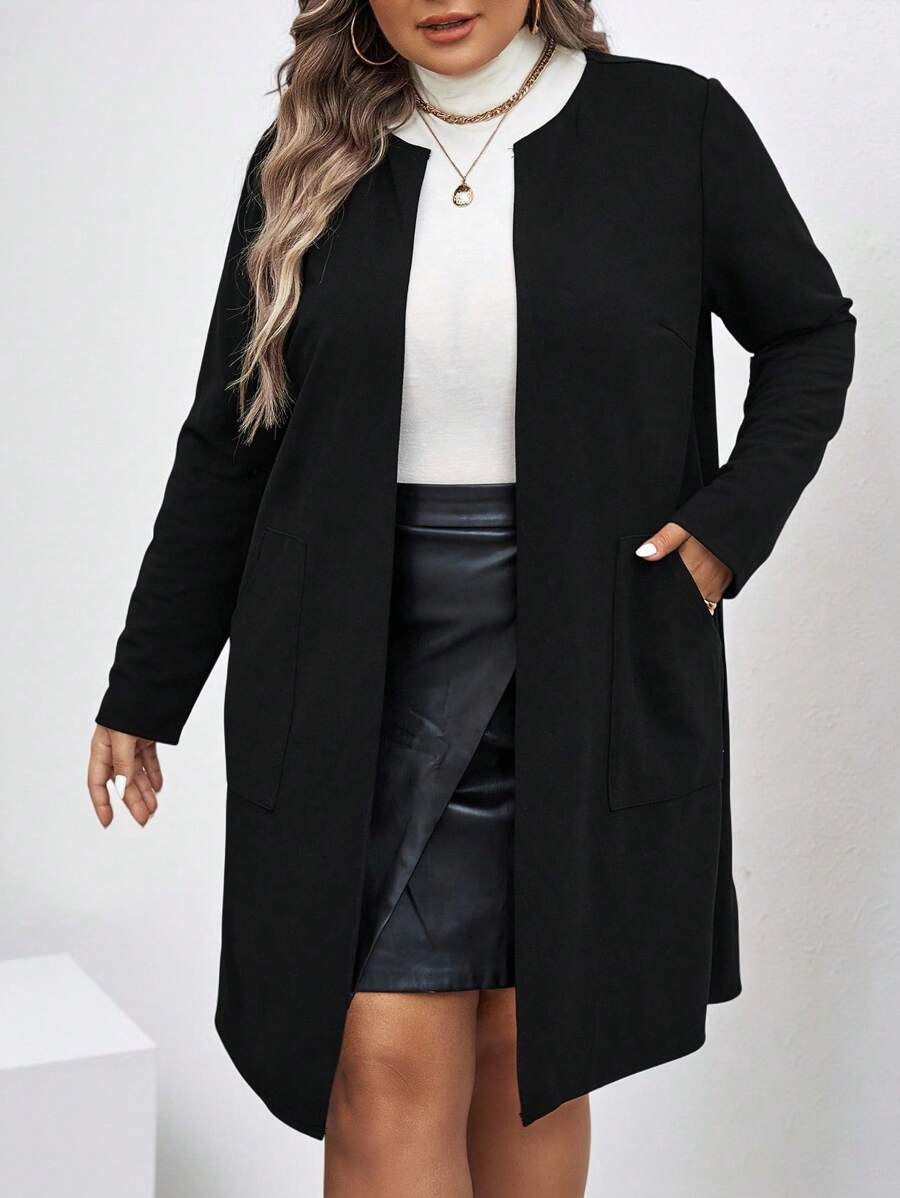 Chikora Plus Solid Open Front Coat Winter Fall Autumn