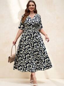 Chikora In bất đối xứng Plus Size Country Elegant Summer Daily Dress Long Work Dress - Đen và trắng - Xem 6