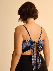 CAJUNI 大码女式波西米亚风菠萝热带植物印花V领系带吊带背心，休闲夏季沙滩上衣