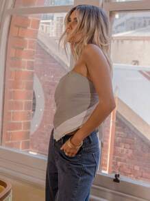 Aralina Strapless Satin Draped Handkerchief Hem Apron Elegant Vacation Top - White - View 5