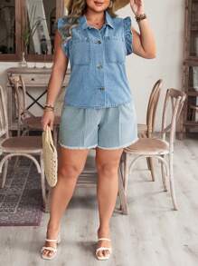 EMERY ROSE Veste en jean décontractée grande taille, printemps/été - Jean bleu - Voir 3