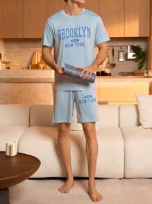 Manfinity Underwear&Sleepwear Basics Juego de pijama cómodo y suave para hombres, ropa de estar en casa