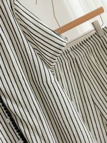 CosyJoli Frauen Große Größen 2 Teile Set, Lässig gestreiftes T-Shirt und Shorts, Sommer