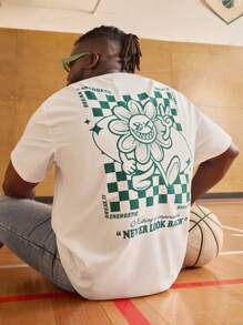 EASEVO Men Plus Size Cartoon Funny Graphic Knitted Casual Short Sleeve T-Shirt, For Vacation, Summer, School