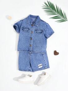 Young Boys Denim Two Pieces Outfits - Light Wash - View 3