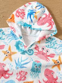 SHEIN Cute Beach Baby Boys Cartoon Print Loose Fit Hooded Flannel Cover-Up Swimsuit For Resort,Swimming Cover Up Toddler Sea Animal Clothes Towel Bath - Multicolor - View 6