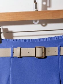 Franclia 女式简约纯色皮带搭配中长裙，春夏 - 寶藍色 - 查看 3