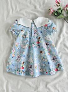 SHEIN Vintaside Kids Đầm phong cách đồng quê thanh lịch dễ thương thời trang cho bé gái/bé gái mùa xuân/hè dễ thương - Màu xanh lam - Xem 2