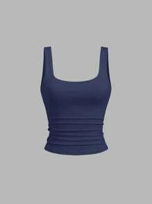 Sweetra Women Casual Square Neck Pleated Camisole, Summer