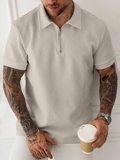 Manfinity Homme Men's Plain Shoulder Short Sleeve Half-Zip Casual Summer Polo Shirt Polo Shirt For Men Men Shirts Polo Polo Shirts For Men Collar Polos For Men