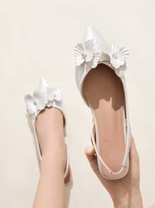 CUCCOO CHICEST Giày bệt mũi nhọn họa tiết hoa 3D màu trắng thời trang thanh lịch và thoải mái cho nữ - trắng - Xem 3