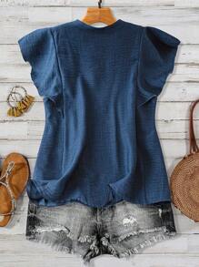 Linhara Plus Size Women's LUNE Plus Size Casual Vacation Shirt With Button Decor - Blue - View 2