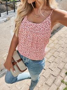 SHEIN Clasi 女士新款时尚优雅夏季粉色碎花吊带背心，适合分层穿着或单独穿着，适合多种场合